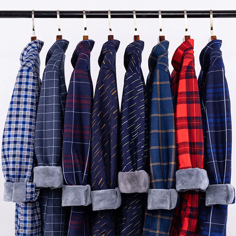 Men Thicken Warm Plaid Shirts 2024 Autumn Winter Long Sleeve Turn-down Collar Tops Slim Fit Male Double-sided Velvet Blouses 8XL