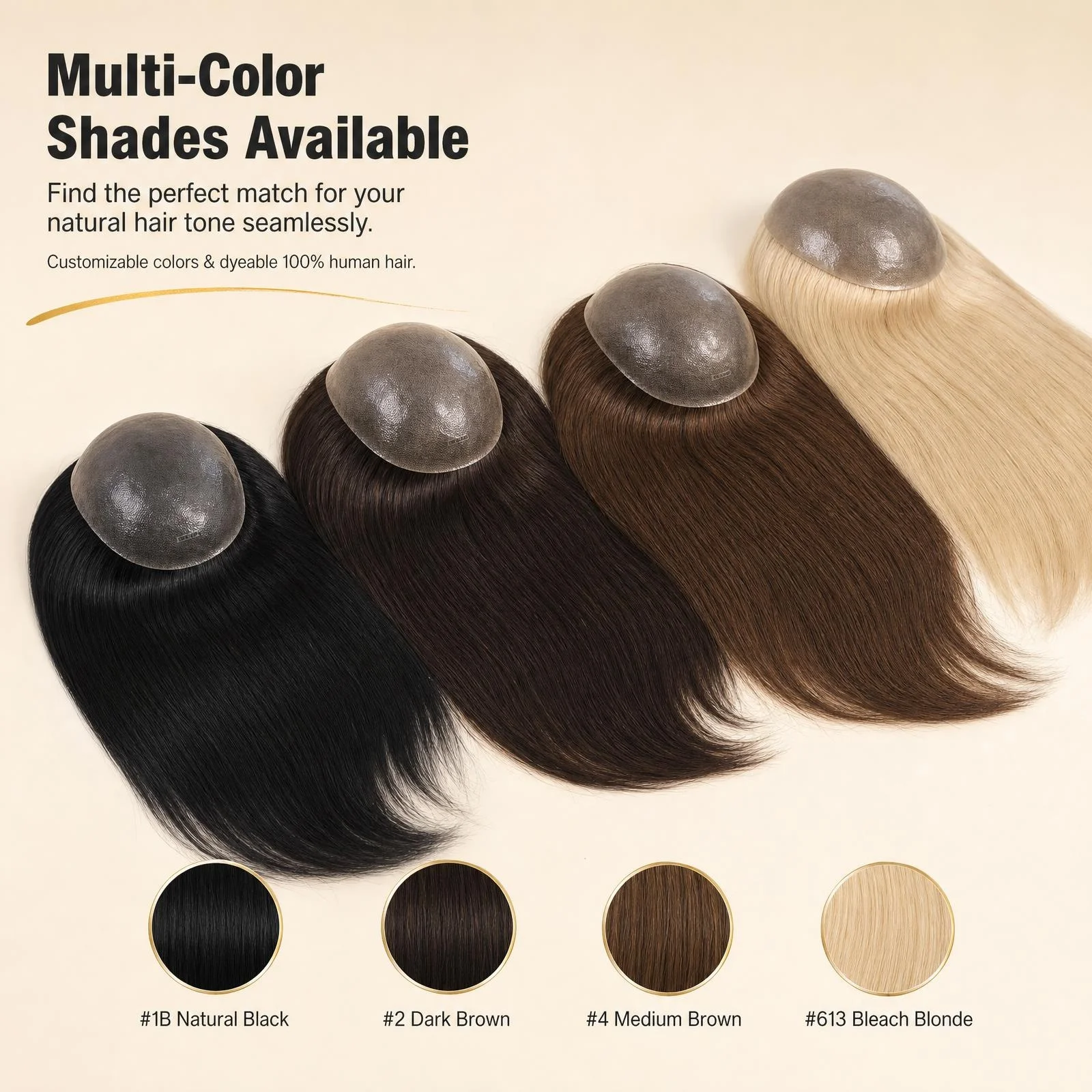 Human Hair PU Base Womens Topper 7x9 14inch Hand-Tied Thin Skin In Stock 72H Ship Dropship Color 1B #4 #613 Wholesale