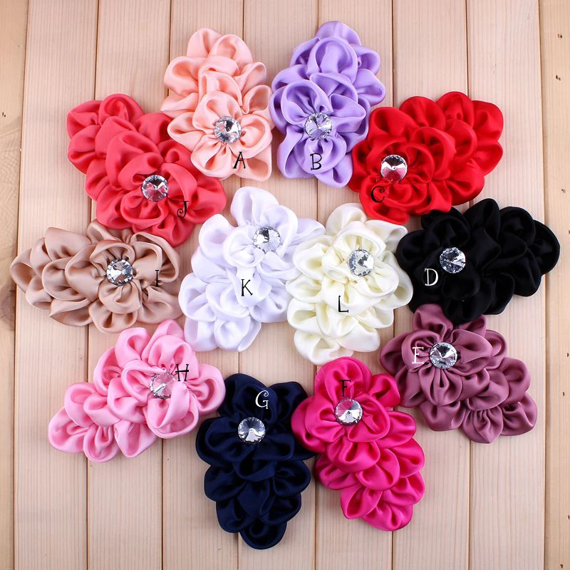 12 Colors Handmade Soft Lchthyosis Shape Fabric Headband Flower Artificial Wedding Decorative Flowers+Bling Buttons