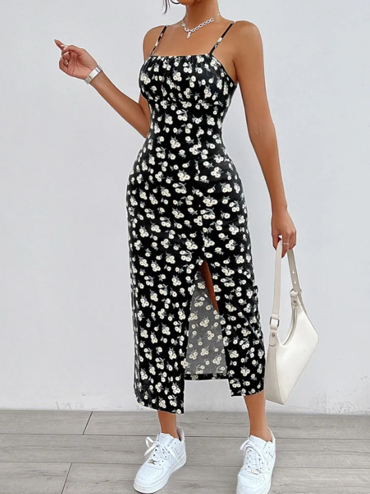 ฤดูร้อนใหม่แฟชั่นผู้หญิงพิมพ์ชุดเดรสแขนกุดชุดลําลองชุดเดรสหรูหราชุดดอกไม้ผู้หญิง 2025 เสื้อผ้า