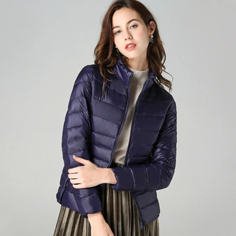 Chaqueta ultraligera de invierno con plumón de pato blanco para mujer, abrigo ligero con cuello levantado para mujer 6XL 7XL 8XL para niñas 2024 Z1