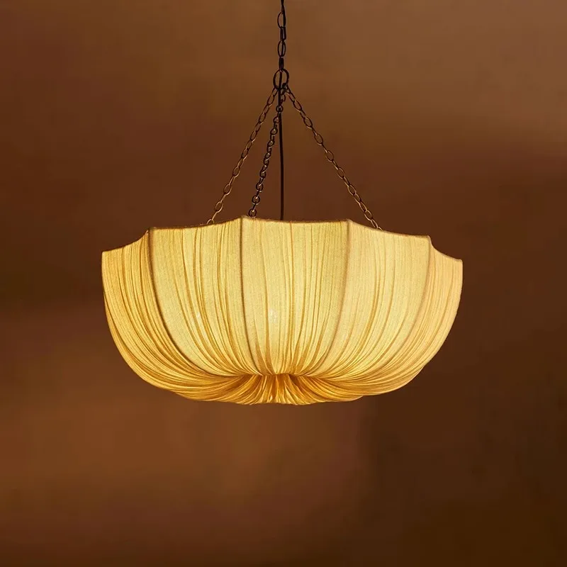 

Scandinavian LED Living Room Fabric Chandelier for Bedroom, Dining Room, Round Tassel Lamp, Height Adjustable