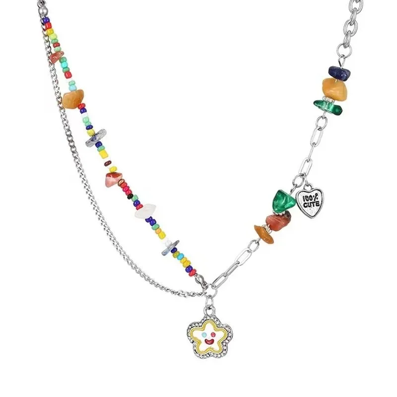 

Colorful Beaded Necklace Heart Pendant Necklaces For Women Jewelry Accessories Fashion Gift