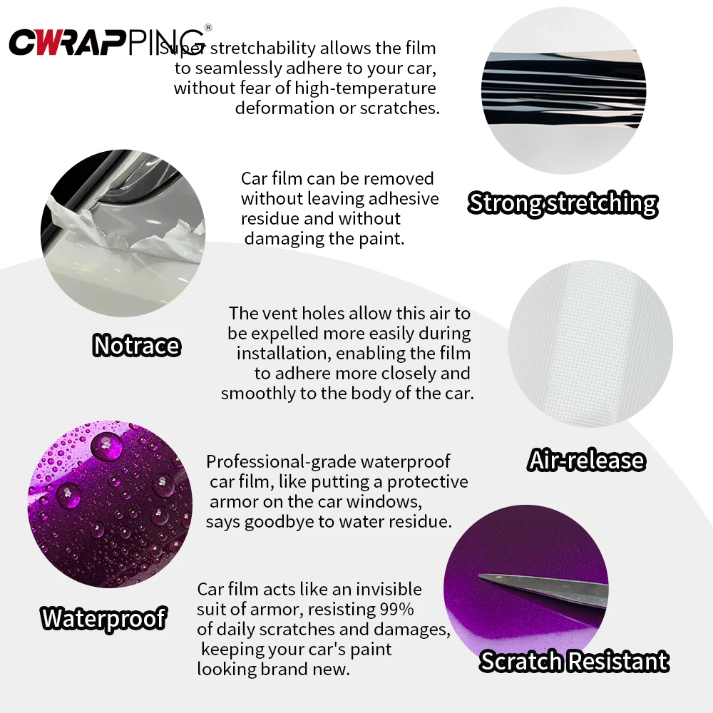 PET Automotive Vinyl Bubble-free Car Wrapping Film Waterproof Motorcycle Stickers Purple Vinyl for Helmet Car Adhesive Film view 6