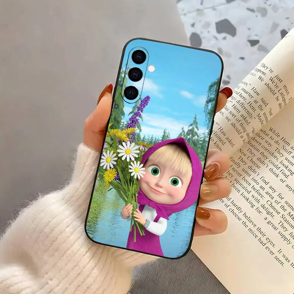 Cute M-Masha and the B-Bears Phone Case For Samsung Galaxy A73,A72,A71,A70,A53,A52,A51,Others Soft Black Cover