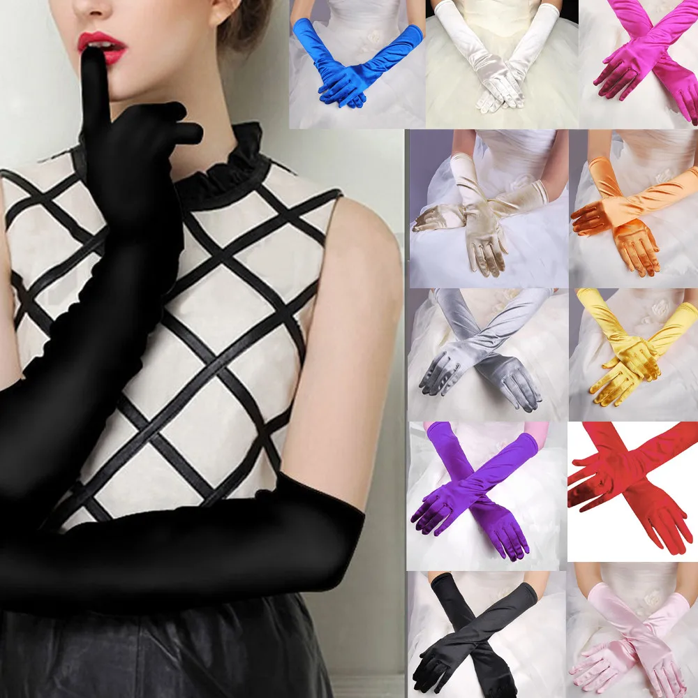 Women Long Finger Elbow Sun Protection Gloves Opera Evening Party Prom Costume Adult Fashion Accessories Black Red White Mittens