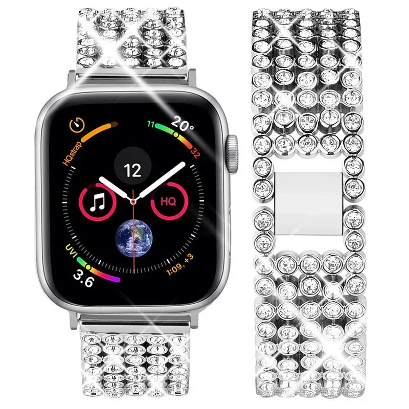 Pulsera de diamante para Apple Watch, correa de Metal para Apple Watch 6, 5, 4, 7, 8, SE, 40mm, 42mm, 44mm, 38mm, 45mm, 41mm, 49mm