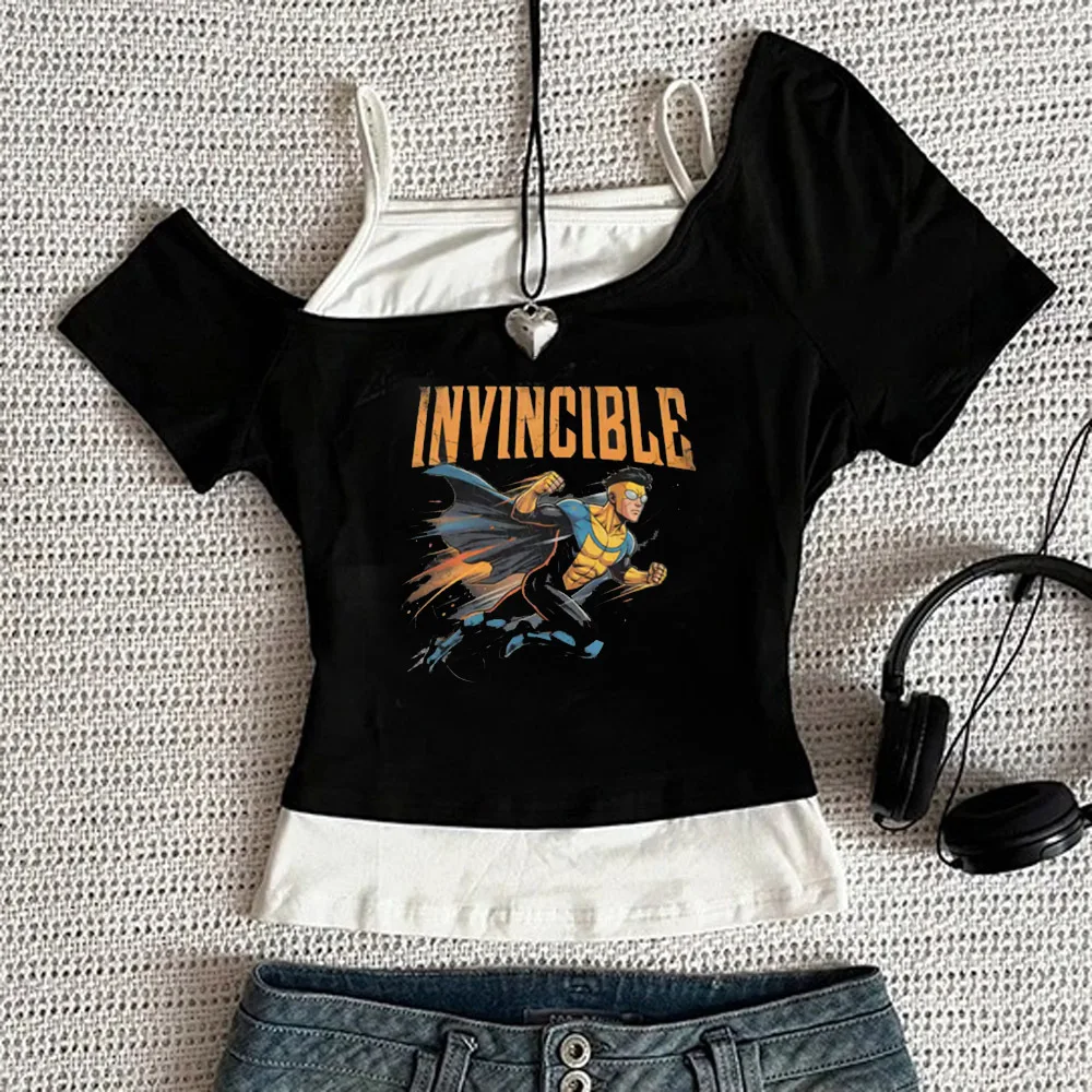Invincible crop top teen baddie japan japanese streetwear grunge t shirt scene  y2k emo cheap dollette