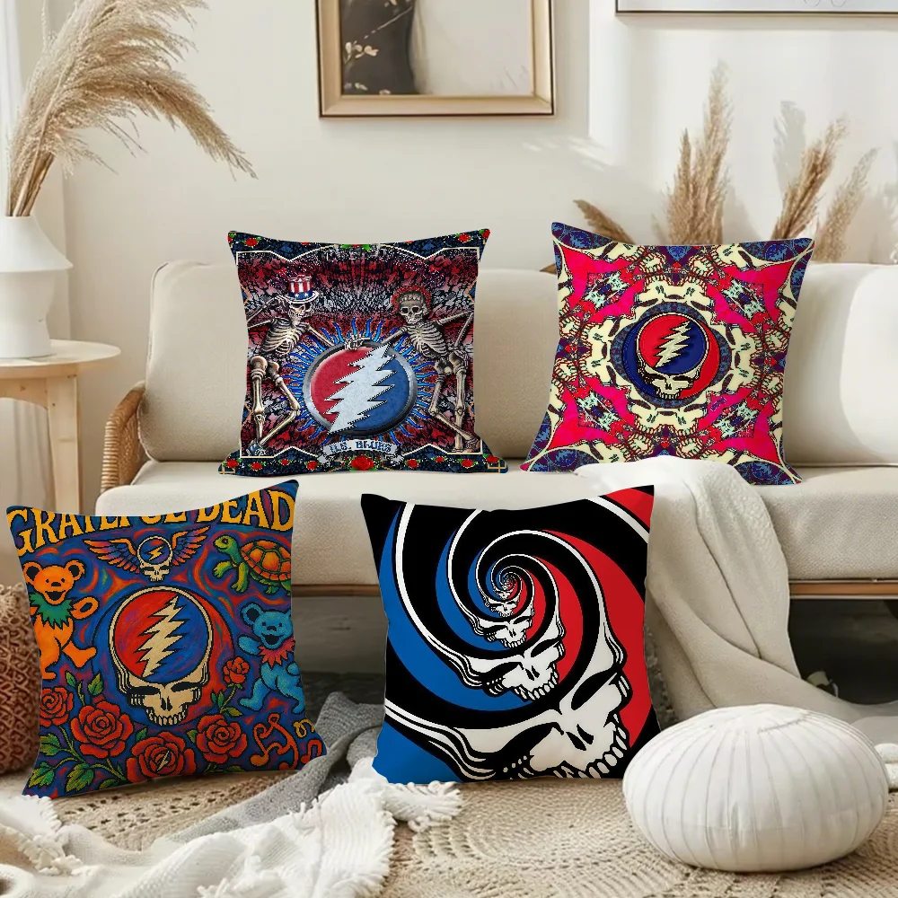 G-Grateful D-Deads Anmie Band Cushion Cover Square Double-Sided Printing Sofa Cushion Cover Pillowcase Bedroom Bedside