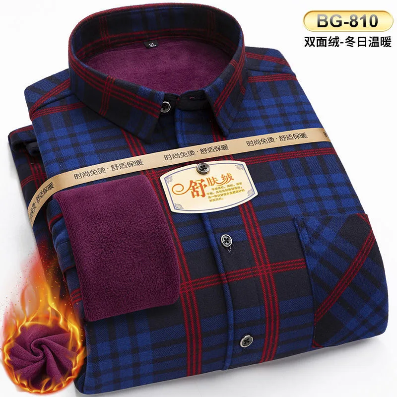 2022 Autumn and Winter New Men\'s Classic Fashion Wild Plaid Long-Sleeved Shirt Men\'s Plus Velvet Thick Warm Large Size Shirt