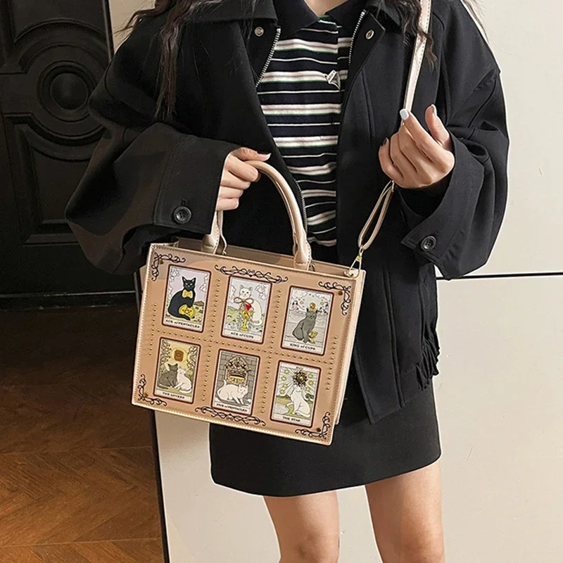 Neue Katzenelfen-Handtasche: Stylische, vielseitige Damen-Umhängetasche, trendige Fantasy-Schultertasche, quadratische Tragetasche, Aktentasche mit Stauraum – Detail 12