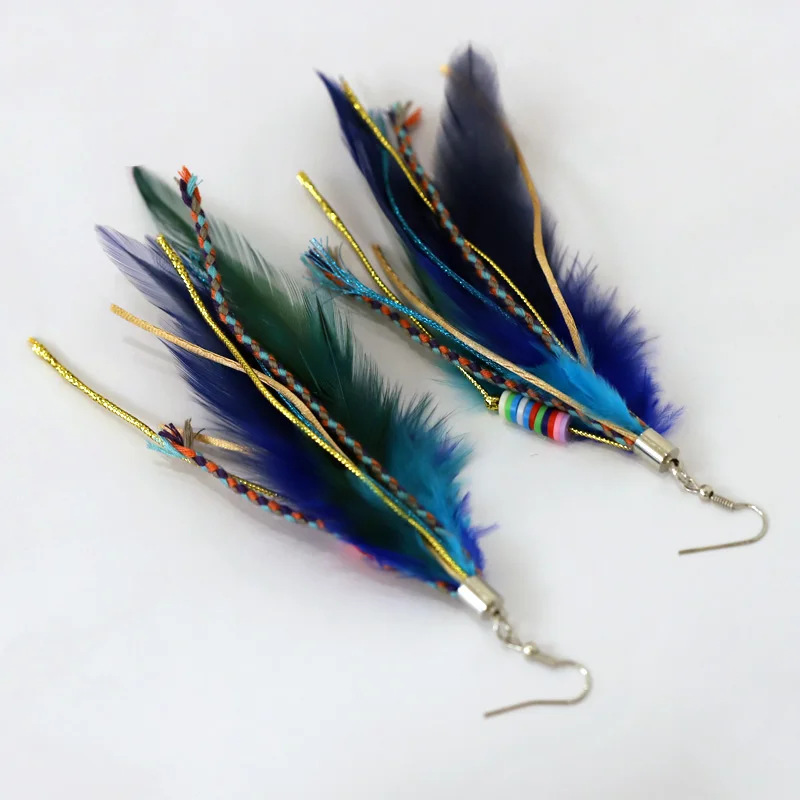 Colorful Feather Earrings for Women Bohemian Handmade Jewelry Wholesale Long Tassel Clay Beads Drop Earrings Female Girls Gifts