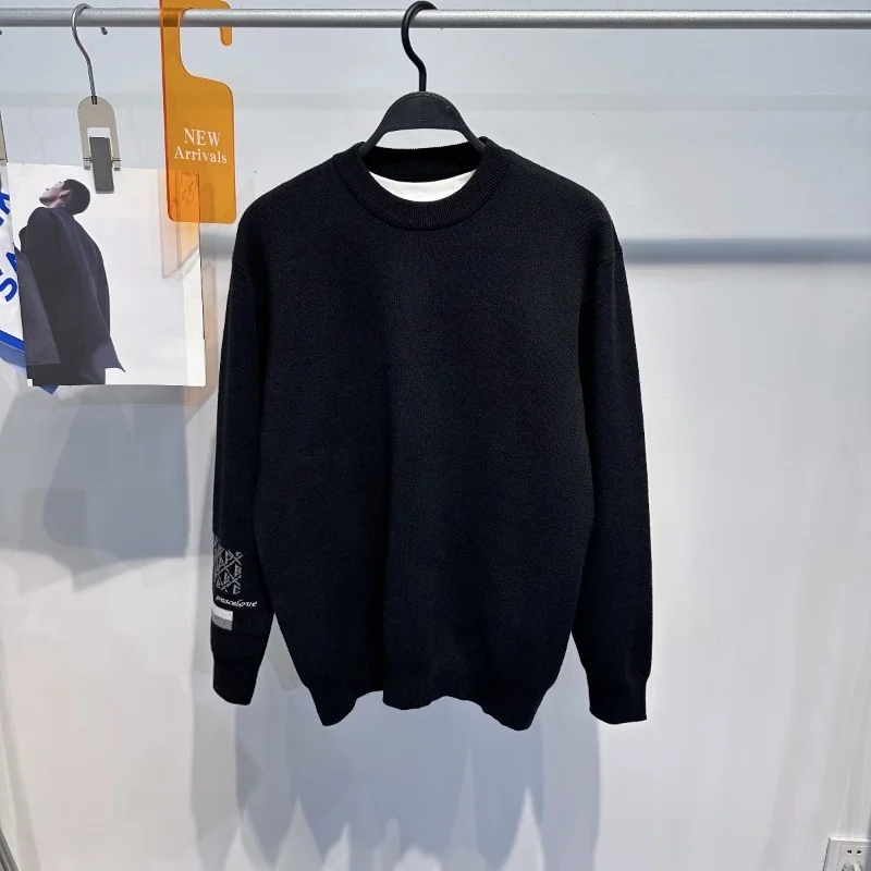 

Faionable Winter Knitted Wool Sweater Men's Casual round Ne Letter Embroidery Top Youth Base Layer Overhead Sweatirt
