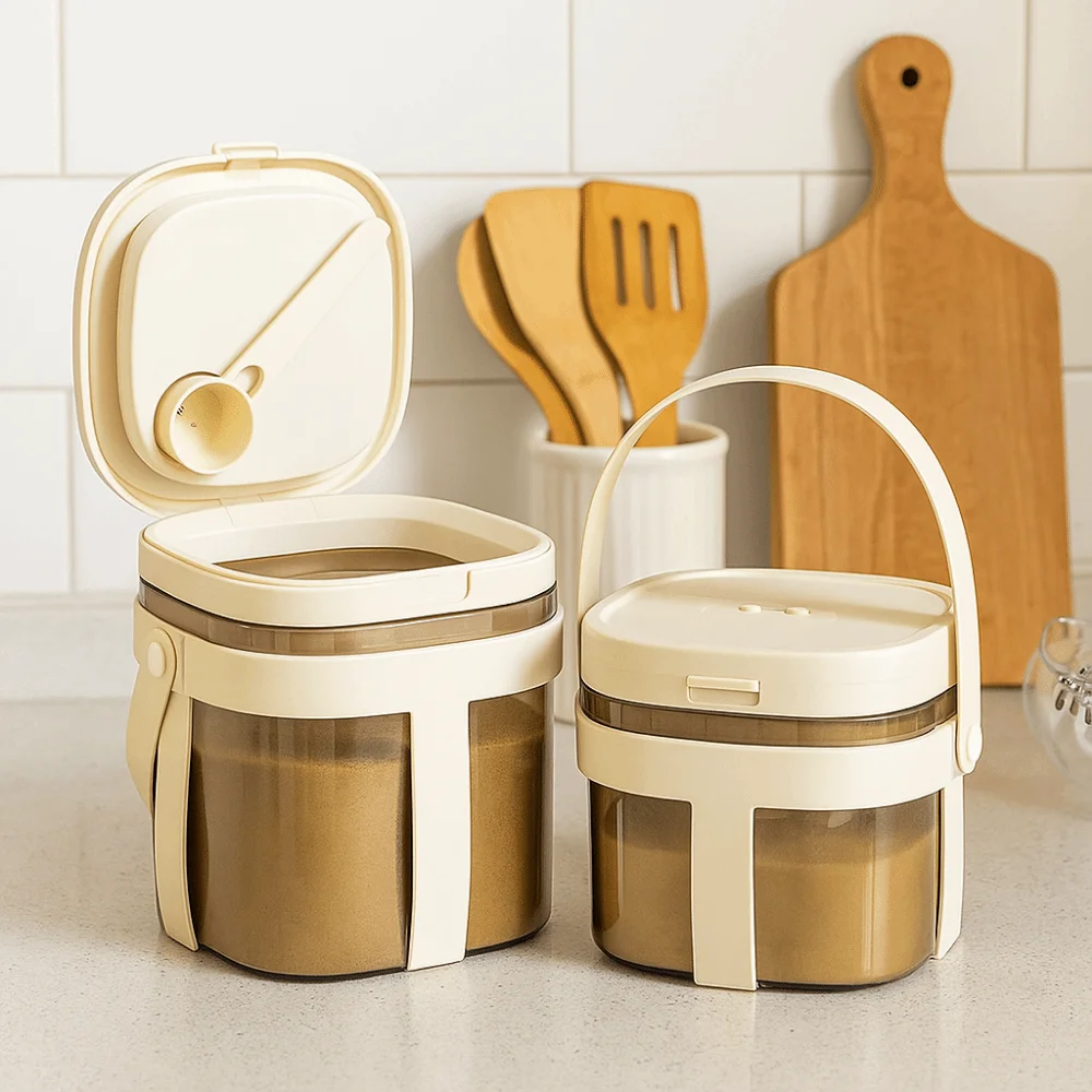 

Food Grade Milk Powder Storage Container Moisture-proof UV-Resistant Handheld Sealed Jar Stackable with Scoop Food Sealed Box