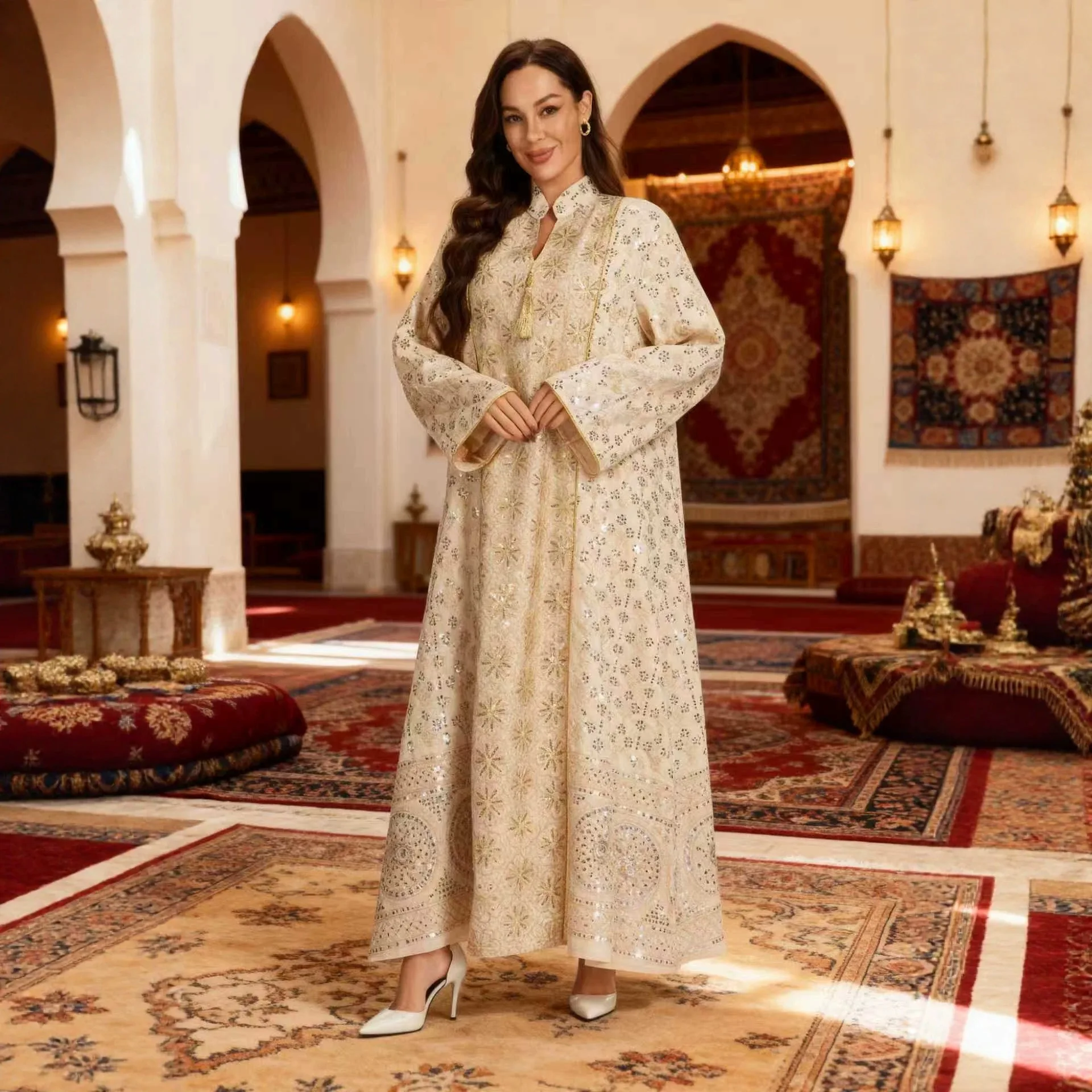 Eid Dress Women Dubai Party Dresses Sequins Abaya Muslim Arab Long Robe Ramadan Morocco Abayas Kaftan Islam Vestidos Jalabiya