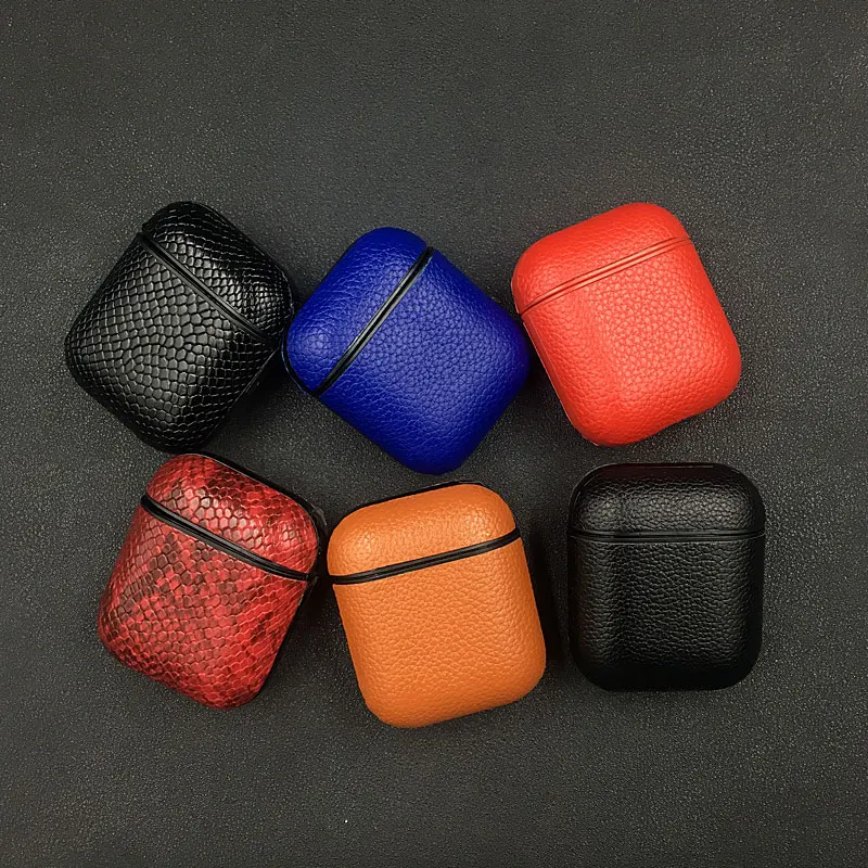 جلد الثعبان بو الجلود سماعة الحال بالنسبة لأبل Airpods الغطاء الواقي الصلب لأجهزة Air Pods سماعات الأذن اللاسلكية الجوف خارج تصميم #1