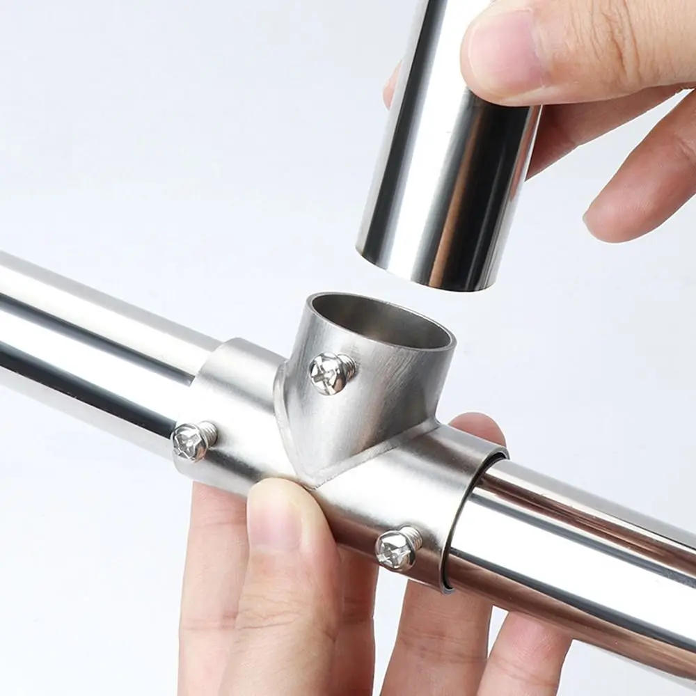 1Pcs Tee Straight Elbow Pipe Connector 2/3/4/5/6 Way Stainless Steel Tube Joint 25mm Clothesline Shelf Joints Furniture Hardware