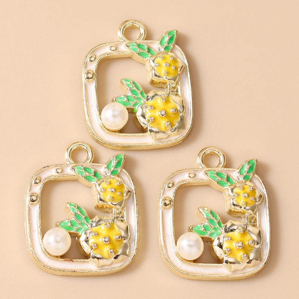 Leslie 10 Stück Retro Goldfarbene Ölgemälde-Perlenblumen-Anhänger für DIY Ohrringe, Halsketten, Handgemachter Schmuckherstellung – Detail 15