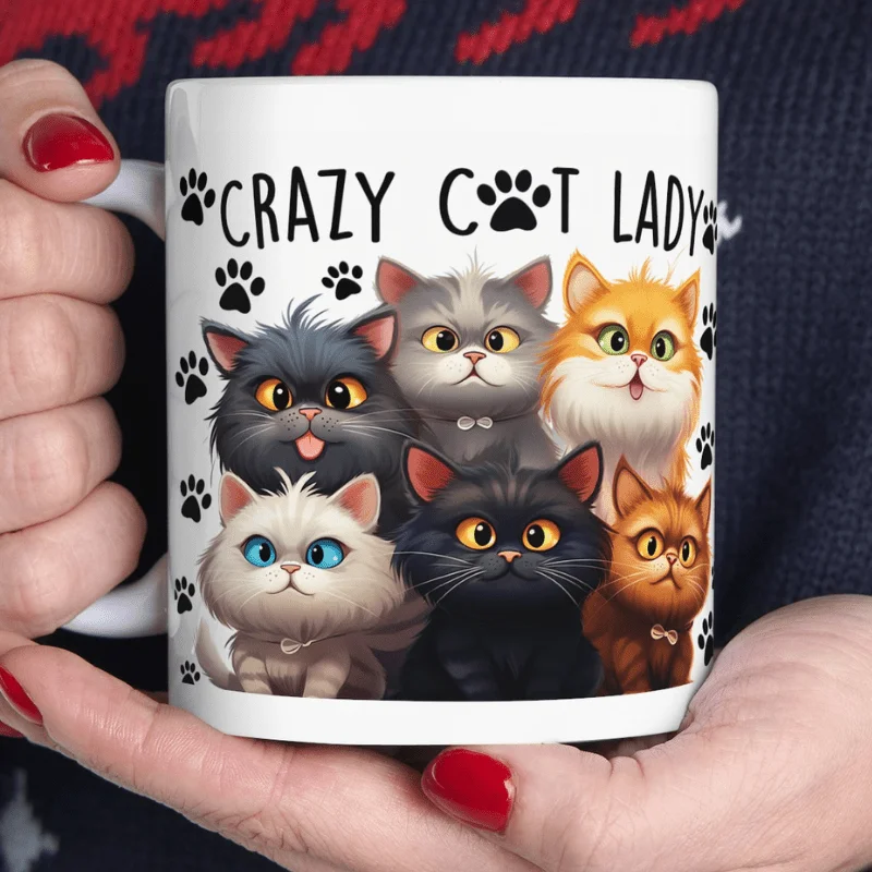 11oz Crazy Cat Lady White Ceramic Coffee Mug, Tea Cup - Dishwasher & Microwave Safe - Birthday Gift, Holiday Gift,