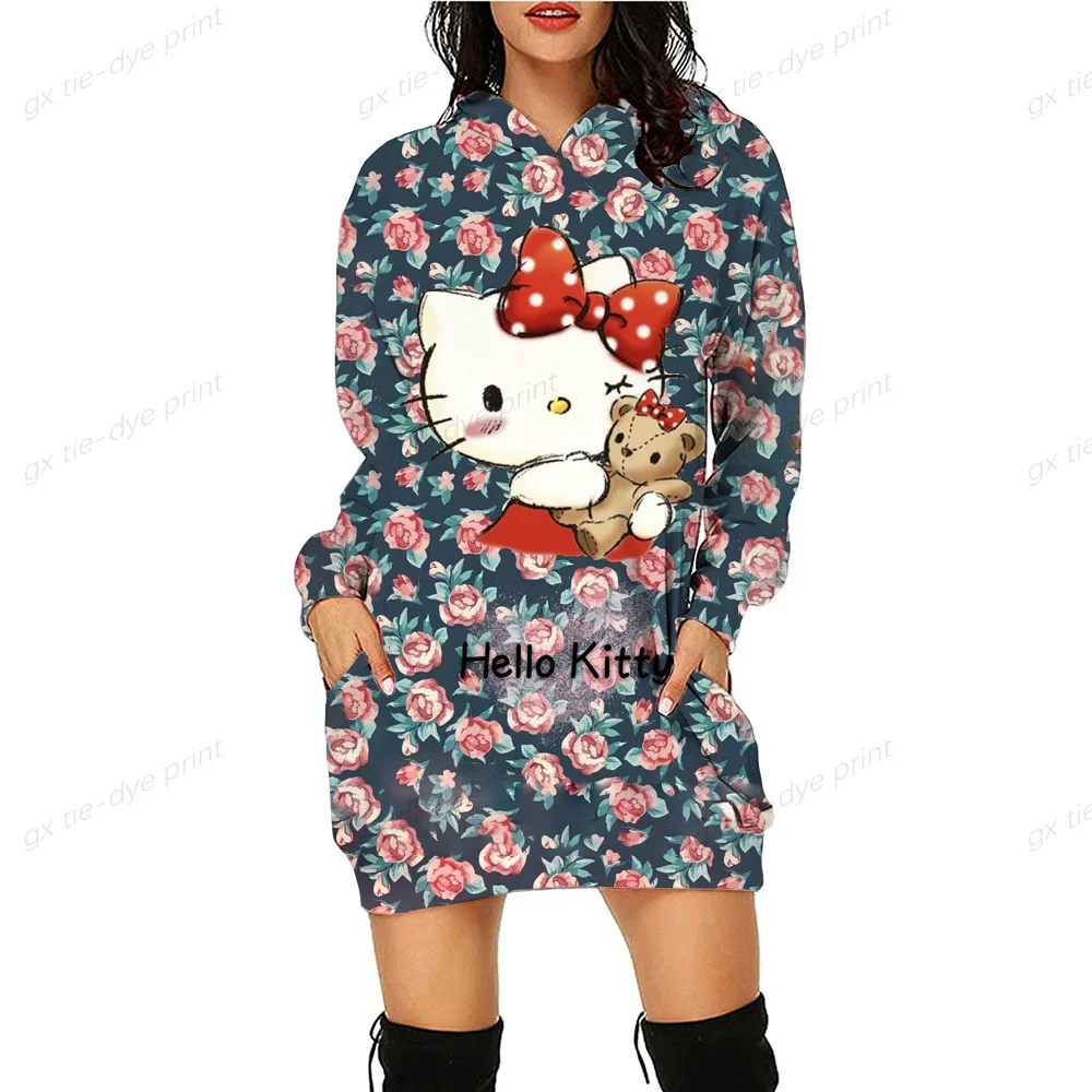 Women Hoodie HELLO KITTY Print Sweatshirt Brand Long Sleeves Hoodies Casual Elegent Cute Ladies Pullovers Hoodies Dress Autumn