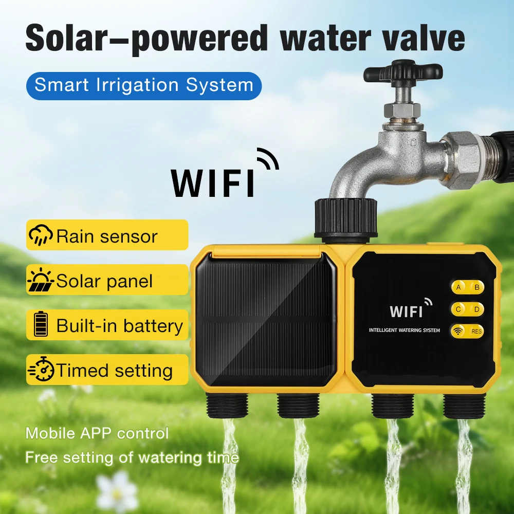 Temporizador de Irrigação Solar WiFi com 1/2/4 Saídas, Válvula Inteligente com APP Smart Life, Programador de Controle Independente para Jardim
