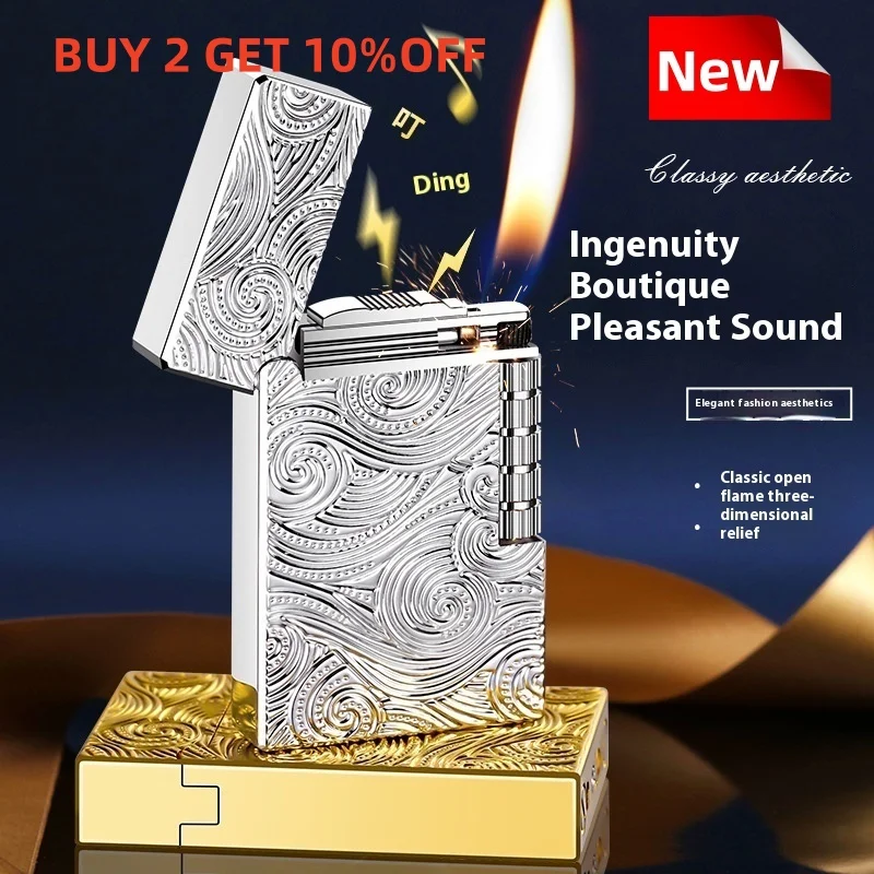 

Новая стальная звуковая боковая скользящая шлифовальная круга, надувная косая огненная металлическая зажигалка, элегантная зажигалка с открытым пламенем, элитная подарочная зажигалка