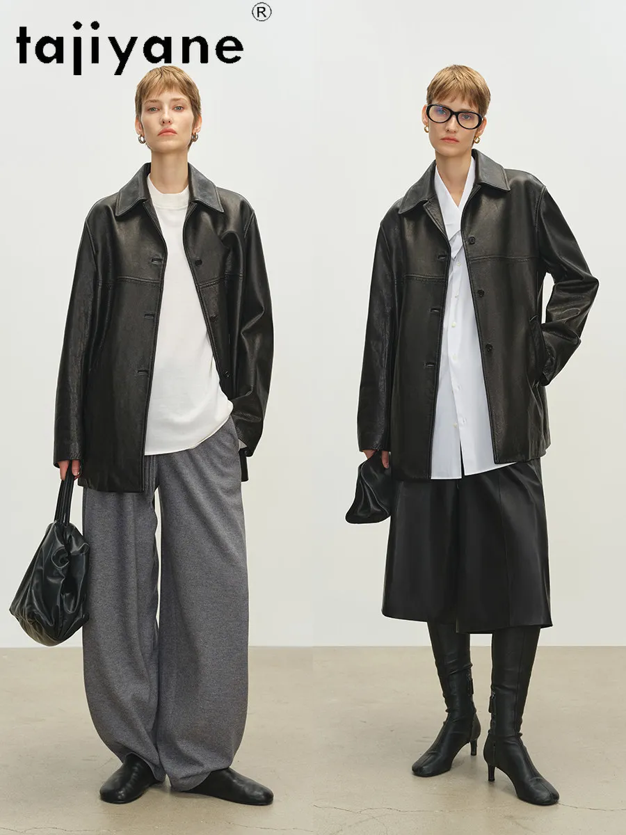 TAJIYANE 100% Cowhide / Suede Sheepskin Genuine Leather Jacket Women Casual Oversized Suit Coats 2026 Spring Woman Clothes 가죽자켓