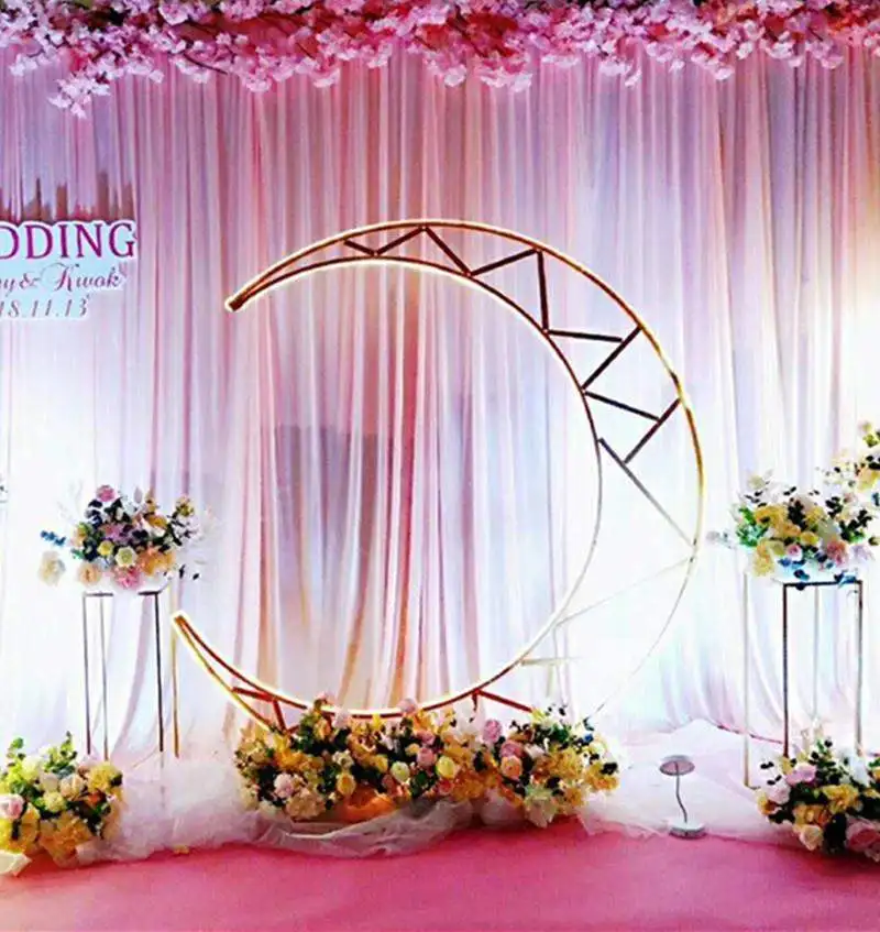 Moon Wedding Arch Party Backdrop Stand Metal Iron Arch Home Decor Flowers Crescent Background Decoration