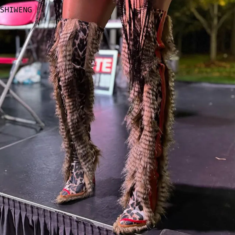 

2026 Women Thin Heel Over-the-Knee Boots Sexy Fur Long Pointed Toe Cut-out Stiletto Heel Fur Boots Dress Boots 44