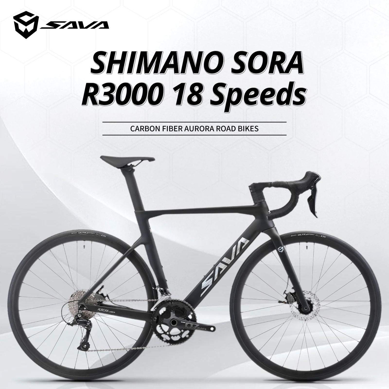 

SAVA-Carbon Fiber Racing Road Bike with Integrated Handlebars, Shimano 18 Speed Bike, Adult Race Bike