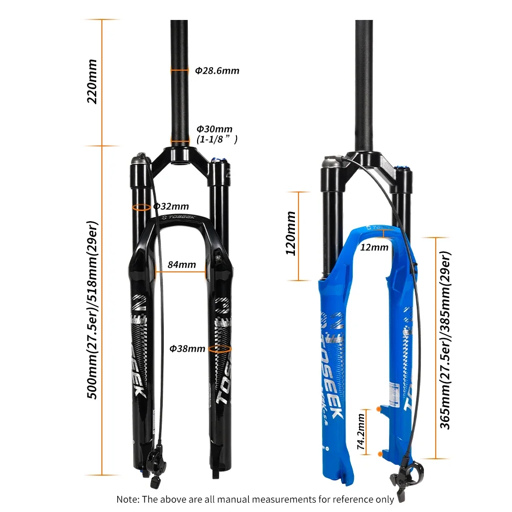 TOSEEK MTB Fork Quick Release Line control 27.5/ 29 er Inch Mountain Bike RL120 mm Air Suspension  Bicycle Fork