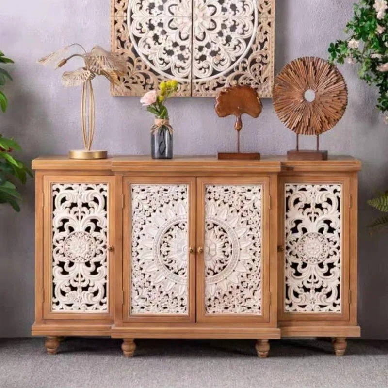 Retro carved entrance decorative cabinet wine cabinet bedroom living room homestay home multi-layer side entry side cabinet dini