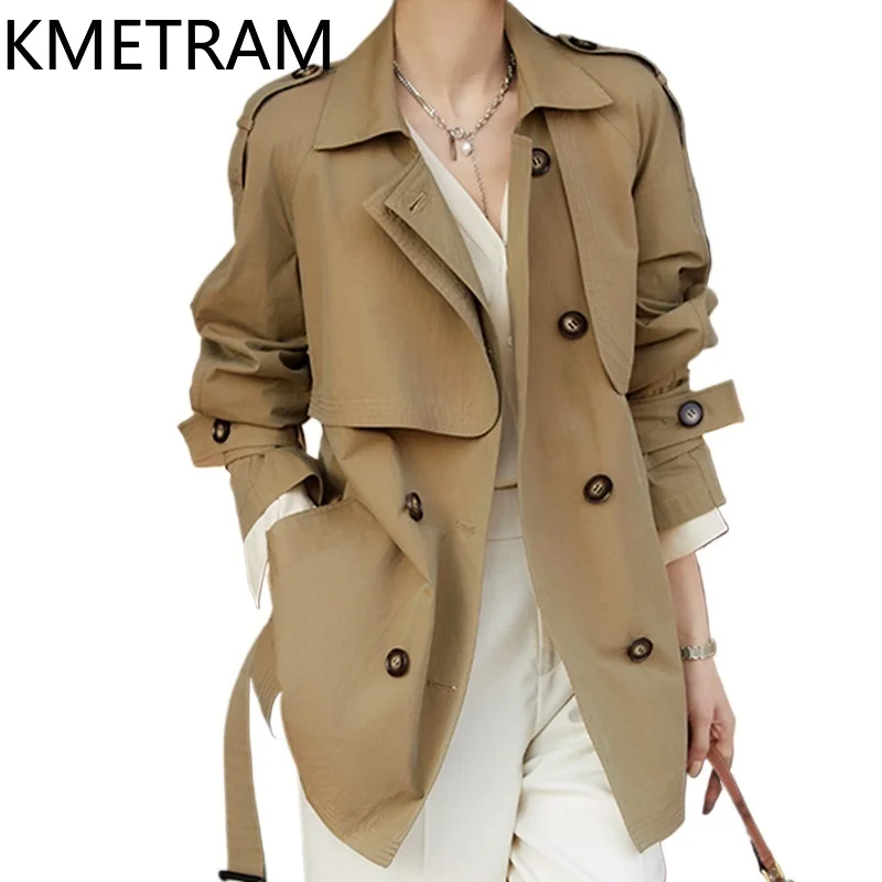 KMETRAM Fashion Trench Coats High Quality New in Outerwears Mandarin Collar Jackets Fall Clothes 2024 Women Ветровка Женская