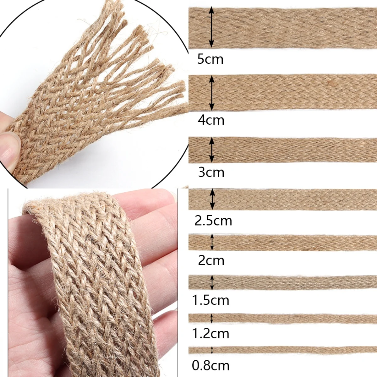 2-10yards Natural Jute Braided Cords Rope Burlap Fabric Tape for DIY Clothing Trim Gift Wrapping Wedding Decor Crafts Making