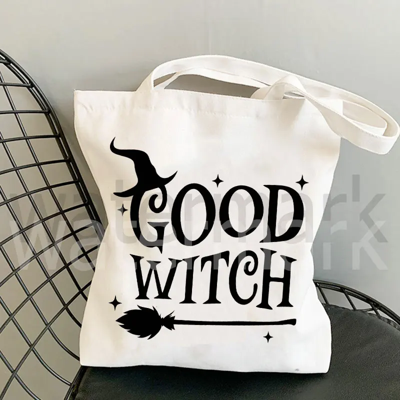 Women\'s Shoulder Bag WITCH PATTERN Magic Good Witch Printed Canvas Tote Bag Harajuku Eco Shopper Bag Girl Handbag Tote Lady Bag