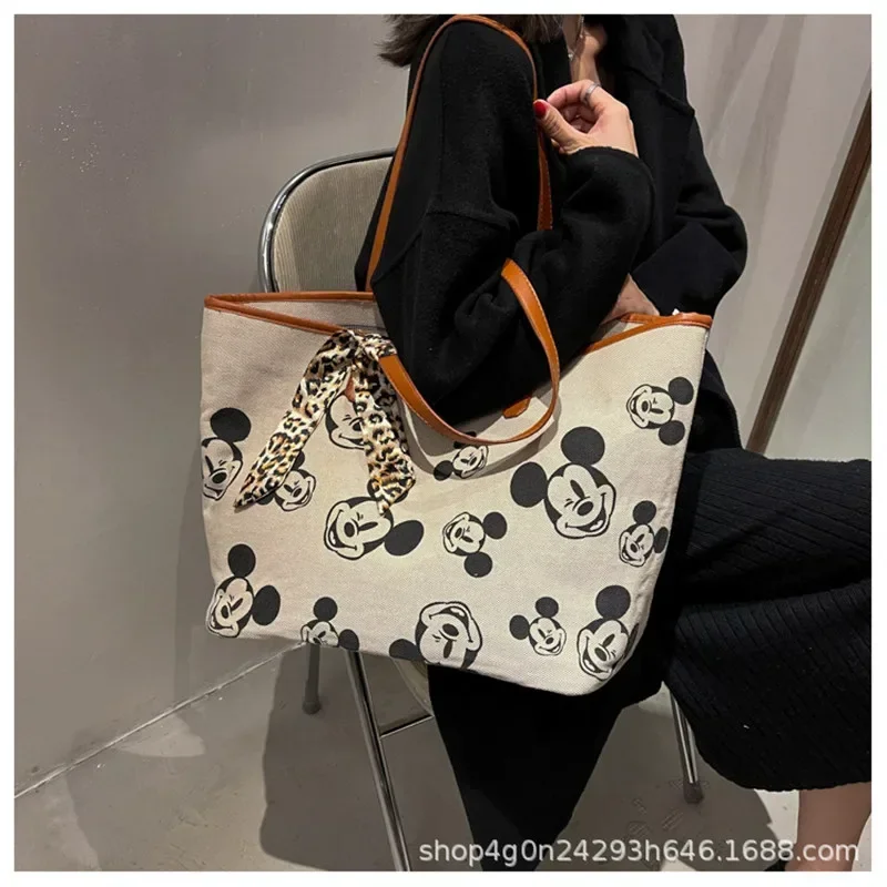

Disney Mickey Mouse Handbag 2022 New Mickey Silk Scarf Shoulder Bag Tote Bag Fashion Print Shopping Bag