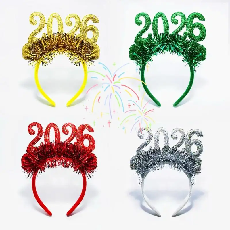 

2026 Happy New Year Headband Glitter Sequins Christmas Numbers Hair Hoop Eve Party Hair Bands Props Decorative Headdress