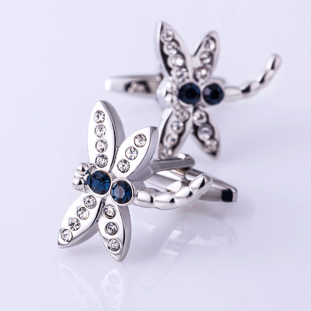 

KFLK Jewelry shirt Fashion cufflinks for mens Brand Blue Crystal Dragonfly Cuff links animal Buttons High Quality guests