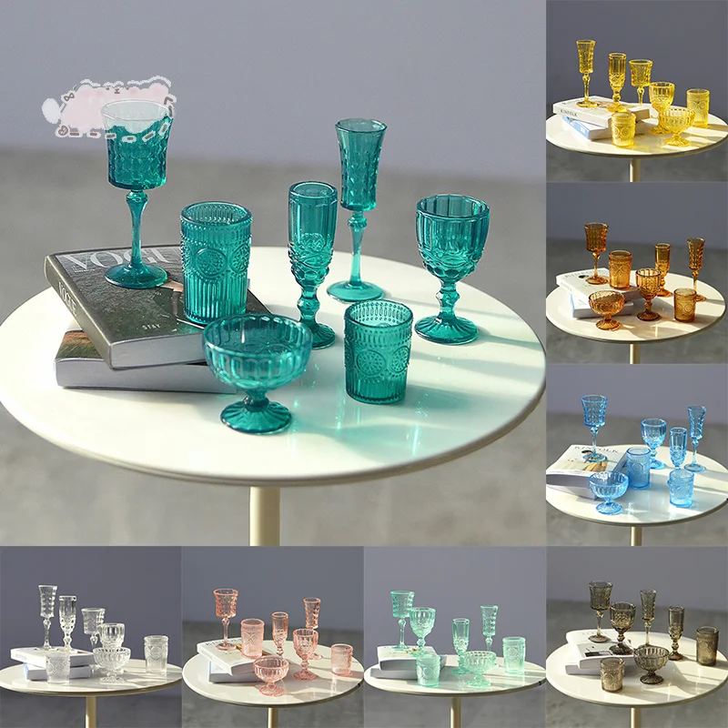 

7Pcs/Set 1:6 Miniature Water Cup Carved Wine Glass Champagne Glass Model Kitchen Furniture DollHouse Accessories Pretend Toys