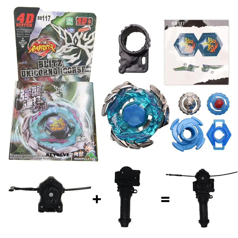 B-X TOUPIE BURST striker Blitz Unicorno BB117 100RSF Spinning Top with Launcher Grip & Black Pull Line