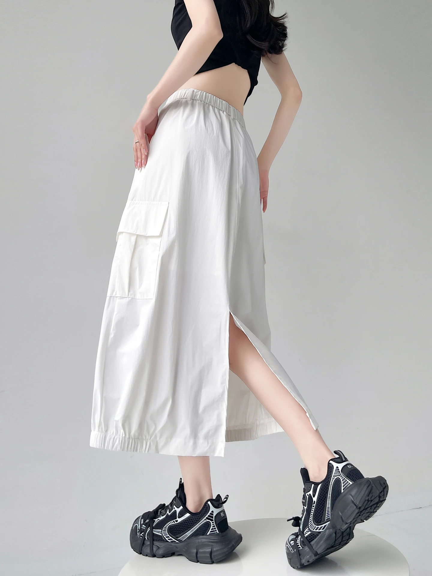 

White Quick Dry Sporty Skirt Women's Summer High Waist Slimming Split A-Line Wrap around mid Length Skirt for Ladies