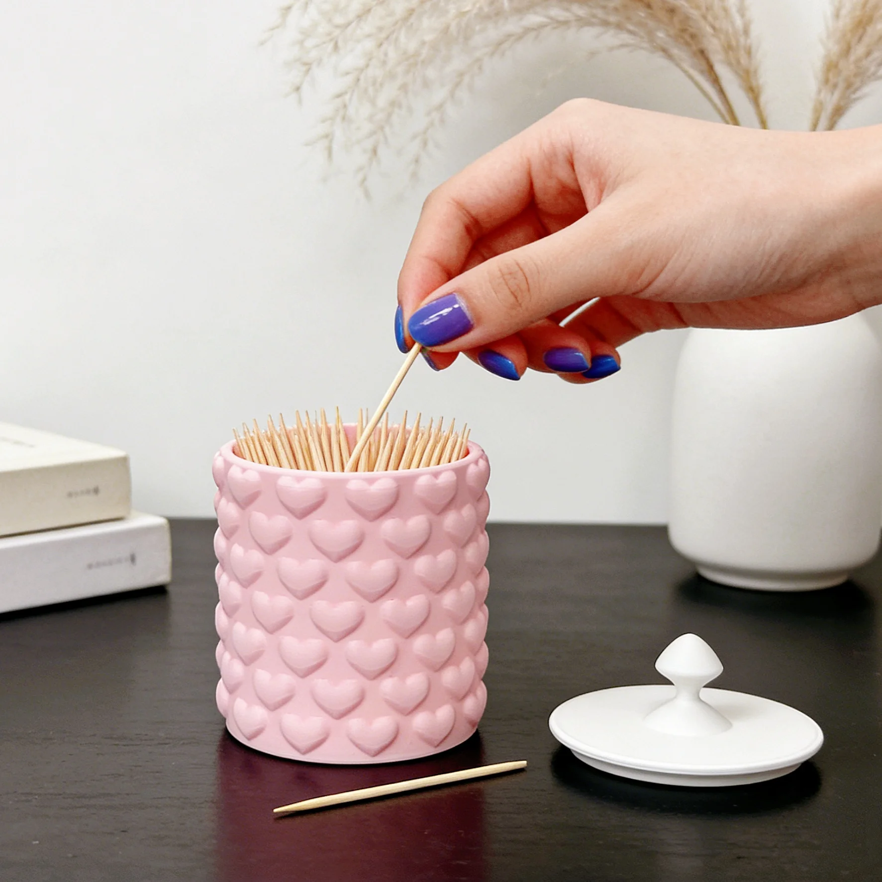 Heart Embossed Cotton Pad Holder, Lidded Bathroom Organizer, Cute Storage Jar for Swabs, Toothpicks & Vanity Essentials