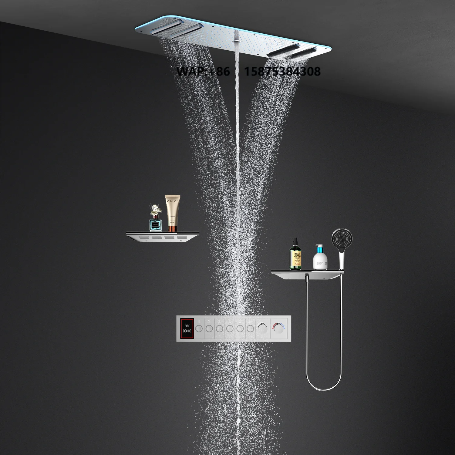 900*300 mm Contemporary Apartment Bathroom Thermostatic Shower Head Set Wall Mount Multi-function Waterfall Rainfall Soft Spray