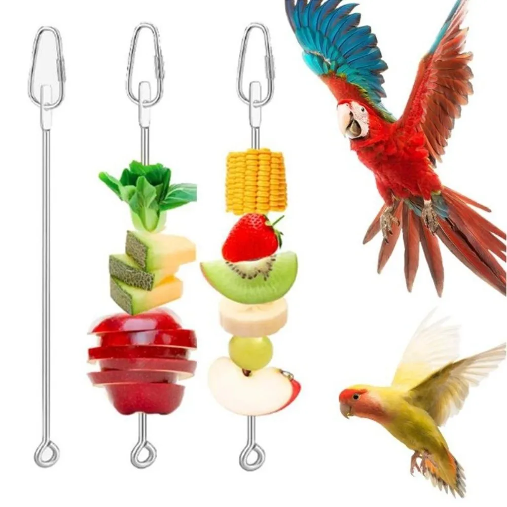 

Stainless Steel Bird Food Holder Hanging Adjustable Parrots Fruit Skewer Rust-proof with Hook Vegetable Skewer Indoor