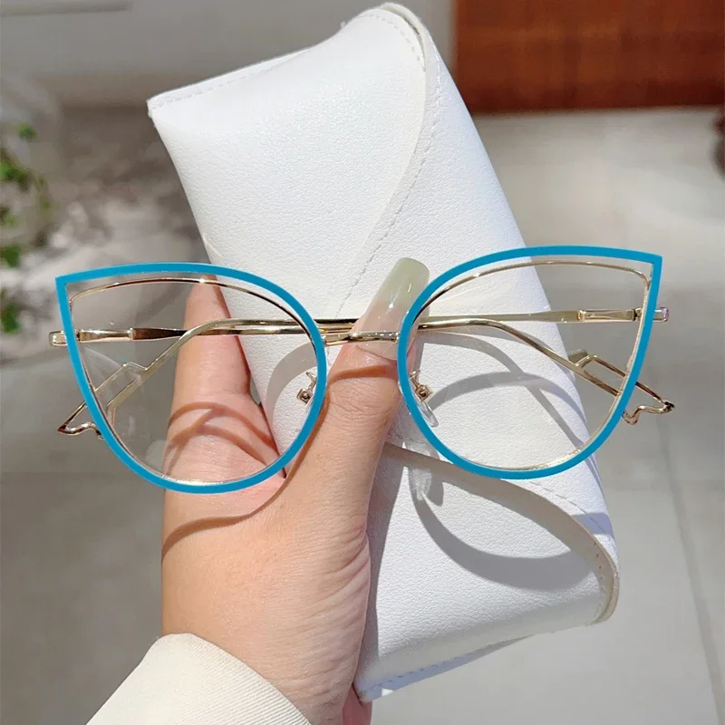 KAMMPT ponadgabarytowe okulary kocie oczy damskie nowe stylowe niebieskie światło blokujące oprawki optyczne modne słodkie modne okulary dekoracyjne w stylu vintage