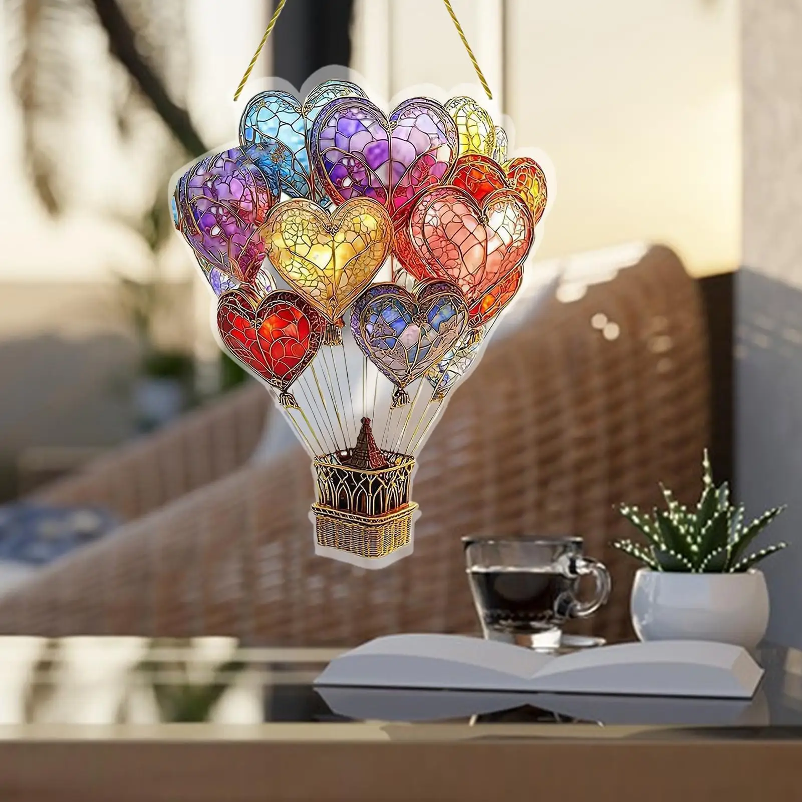 Hot Air Balloon Window Suncatcher Balloon Wall Hanging 2D Flat Acrylic Hot Air Balloon Window Decoration Indoor Window Decor