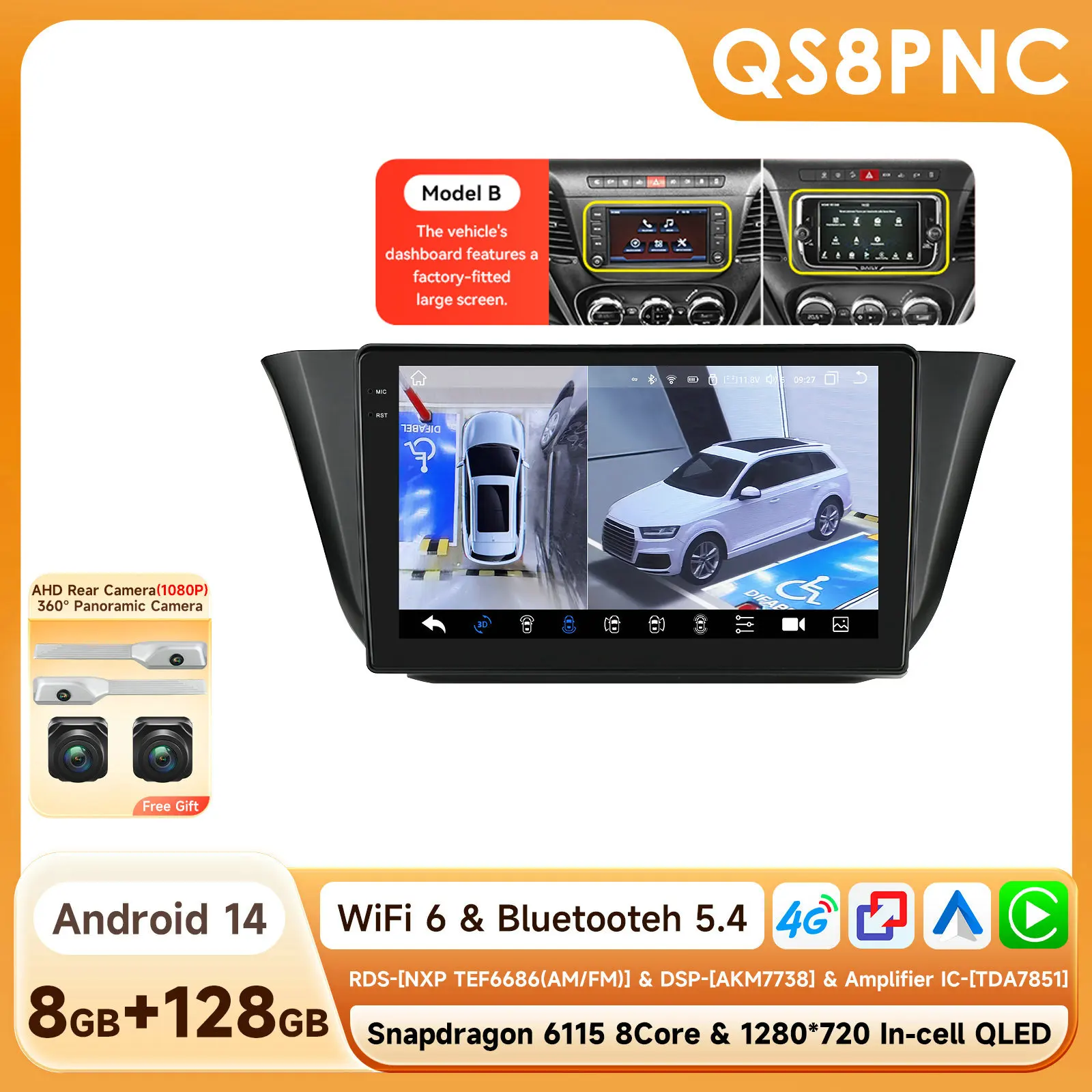 OSSURET 8G 128G Android 14 Autoradio Voor Iveco Daily 2013-2021 Auto Multimedia GPS Carplay 4G DSP BT 360 Camera Door Snapdragon6115 - afbeelding 1