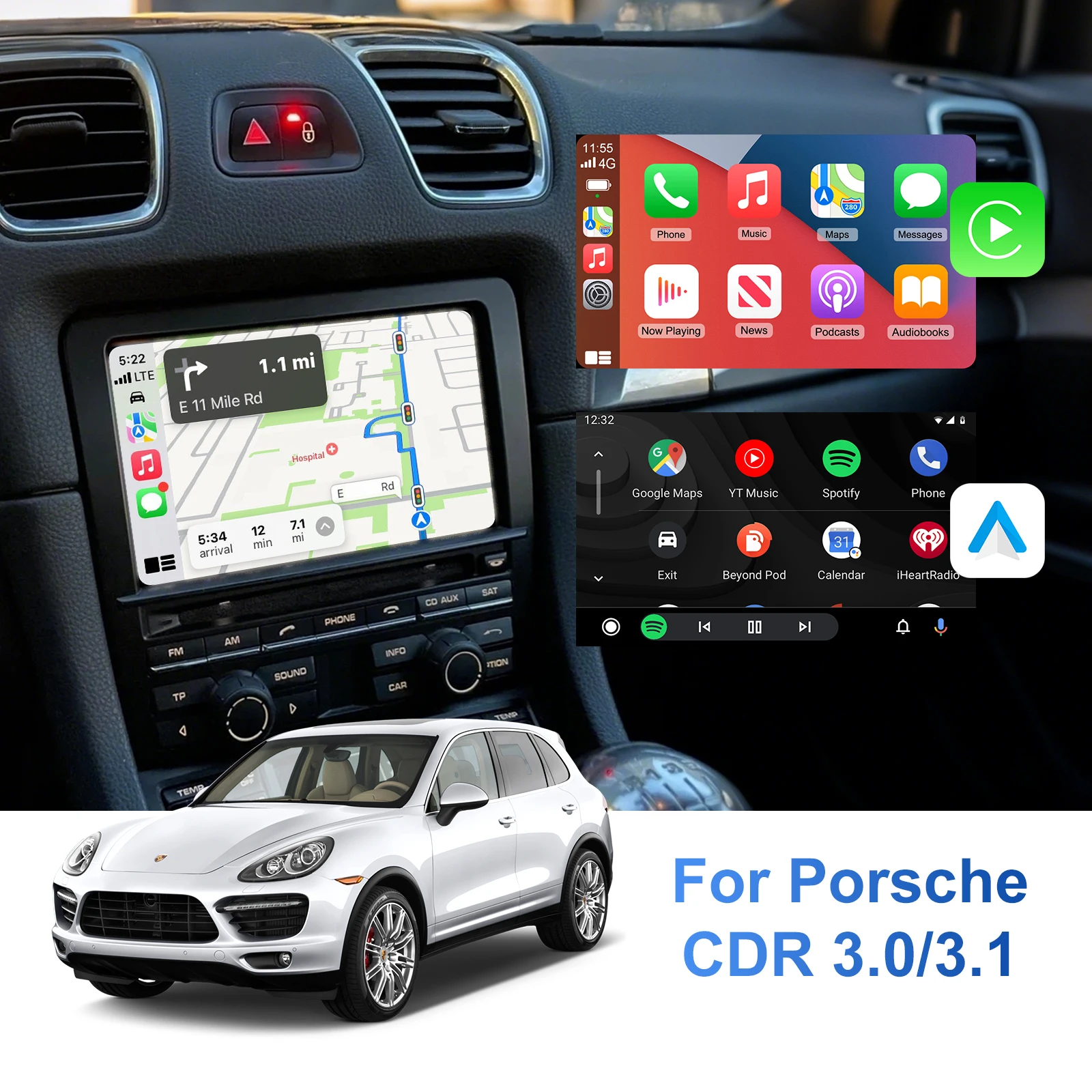 Ezonetronics Wireless CarPlay Android Auto Retrofit Kit Decoder Box for Porsche CDR 3.0 3.1 911 Cayenne Cayman Boxster Panamera