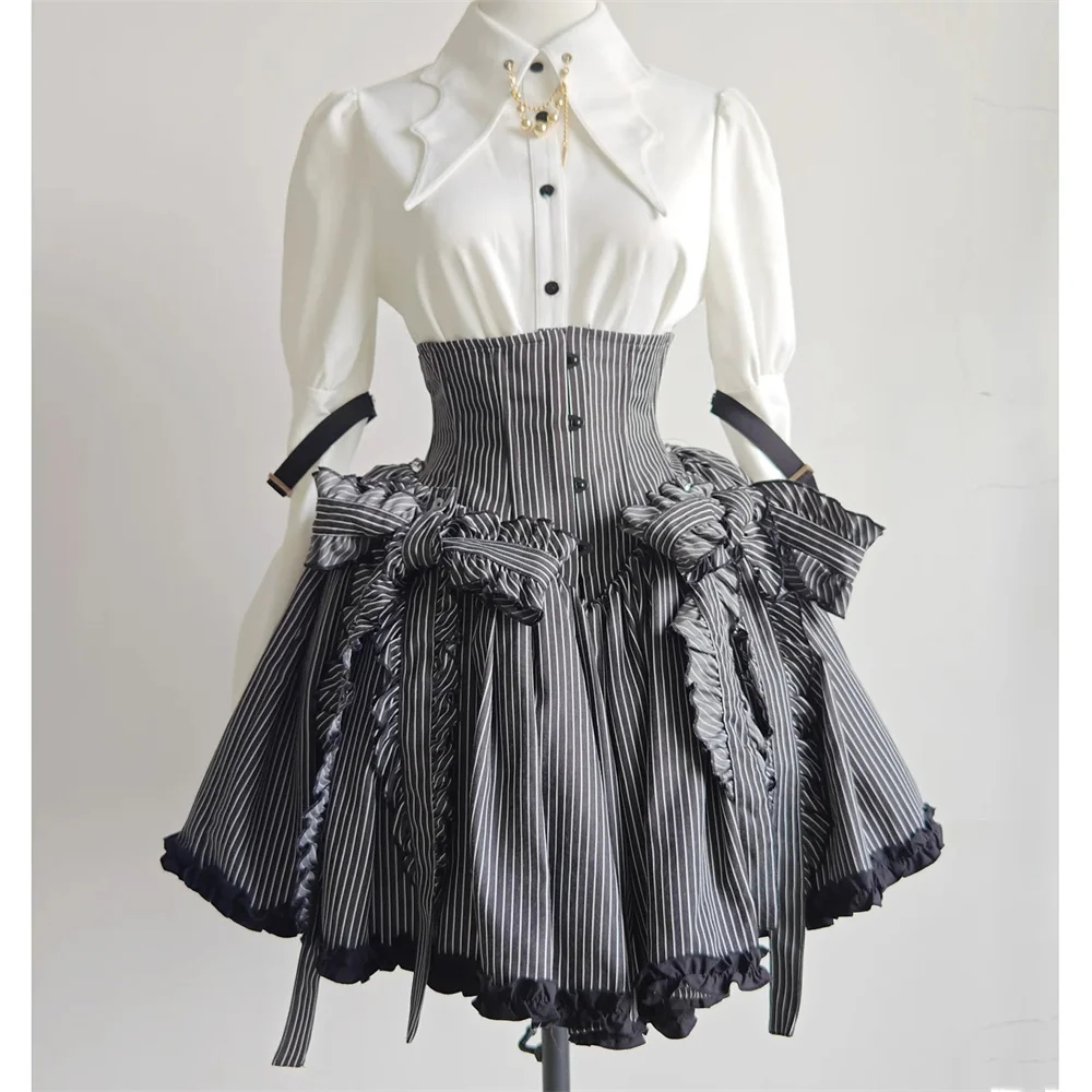 

Осеннее бальное платье с высокой талией 2024, праздничная юбка в стиле Лолиты, каваи, черная пышная юбка с полосатым принтом, мини-юбка в готическом стиле, женские наряды