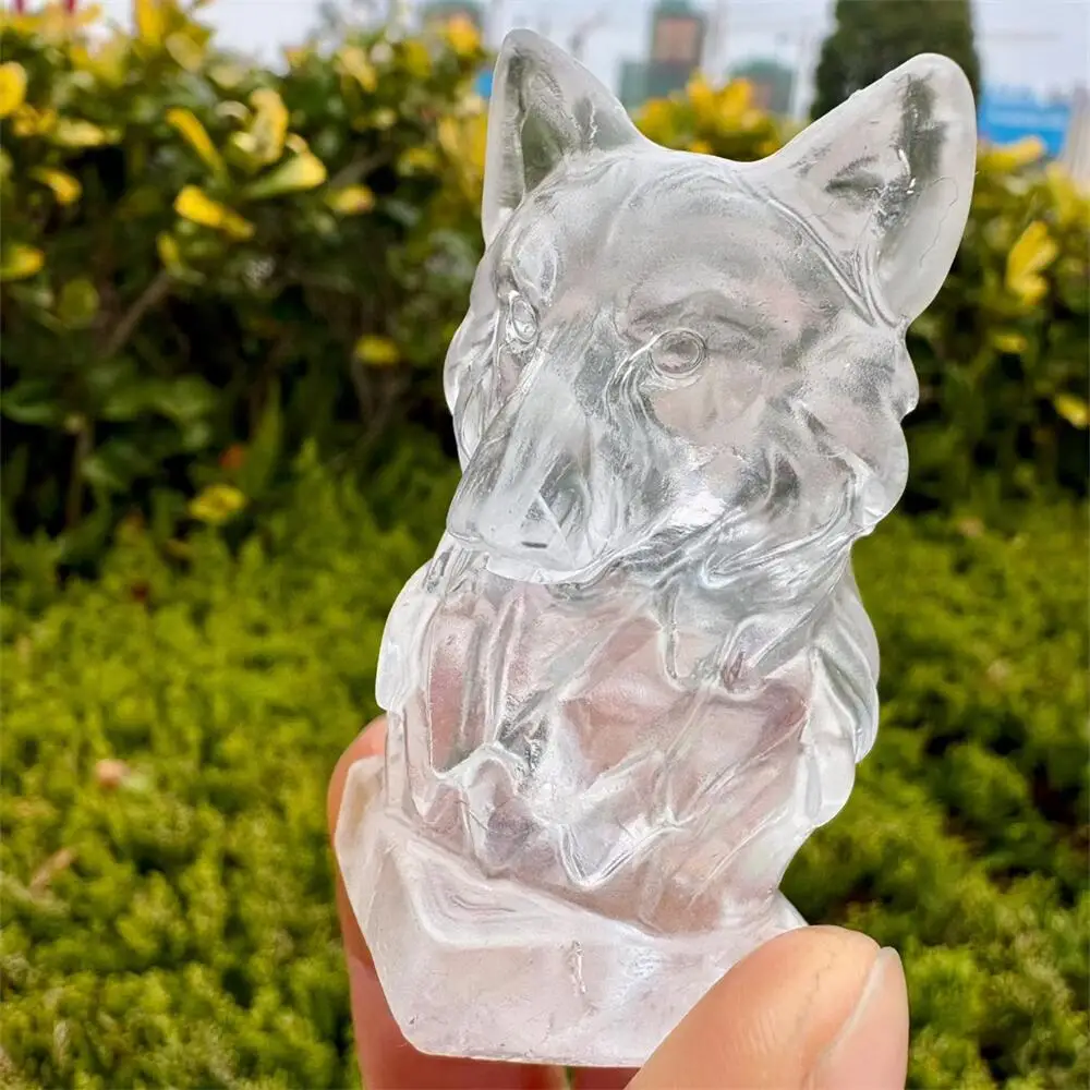 Natural 5.9cm Colored Quartz Wolf Head Carving Polished Healing Crystal Figurine Home Decor Animal Craft Gift 1pcs